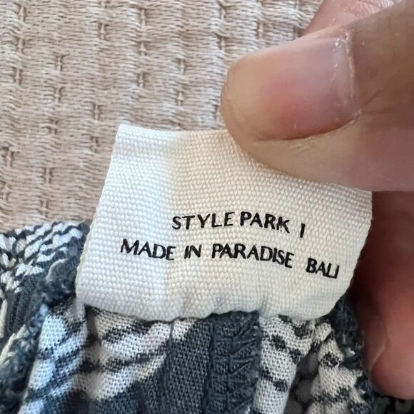 Style Park 1 Women Wide Leg Pants One Size Blue Leaves Boho Beach Tropical Rayon - Picture 12 of 14